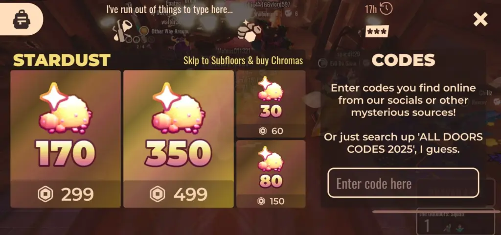 How to redeem DOORS codes