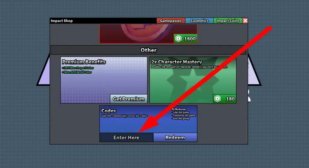 How to redeem Impact Arena Codes, step 2